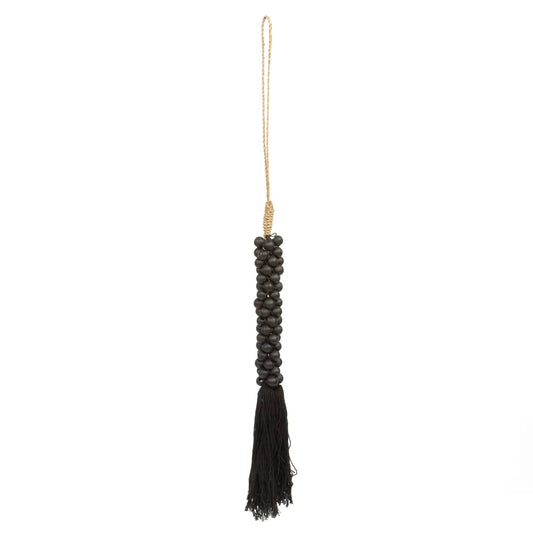 The wooden beads with cotton tassel - Black 2 pieces
