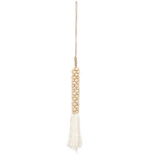 The wooden beads with cotton tassel - Natural White