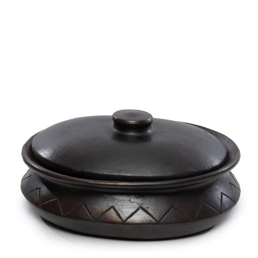 The Burnt Oval Pot with Pattern - Black