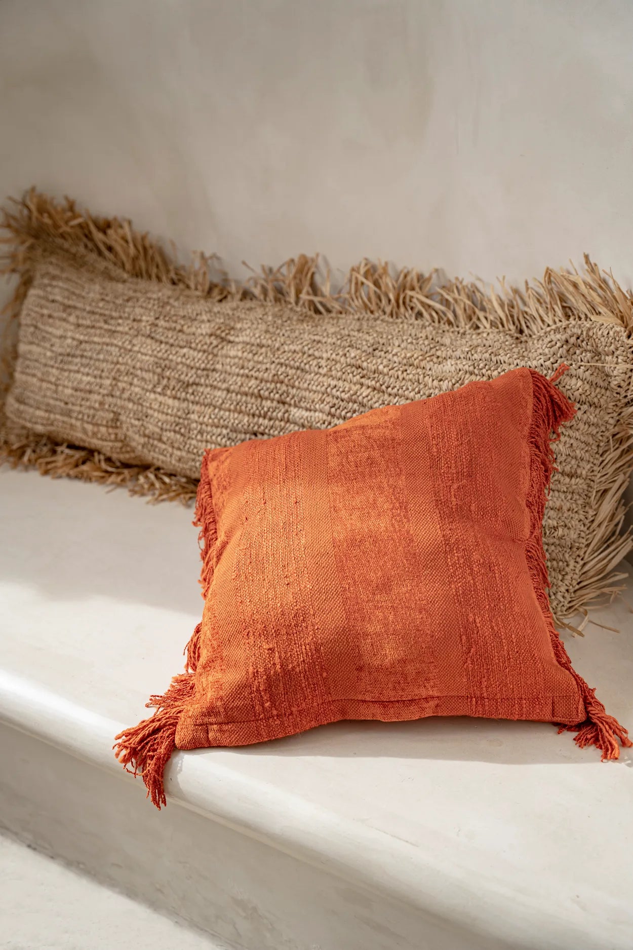 De Raffia Kussenhoes Rechthoekig - Natuurlijk - 35x100