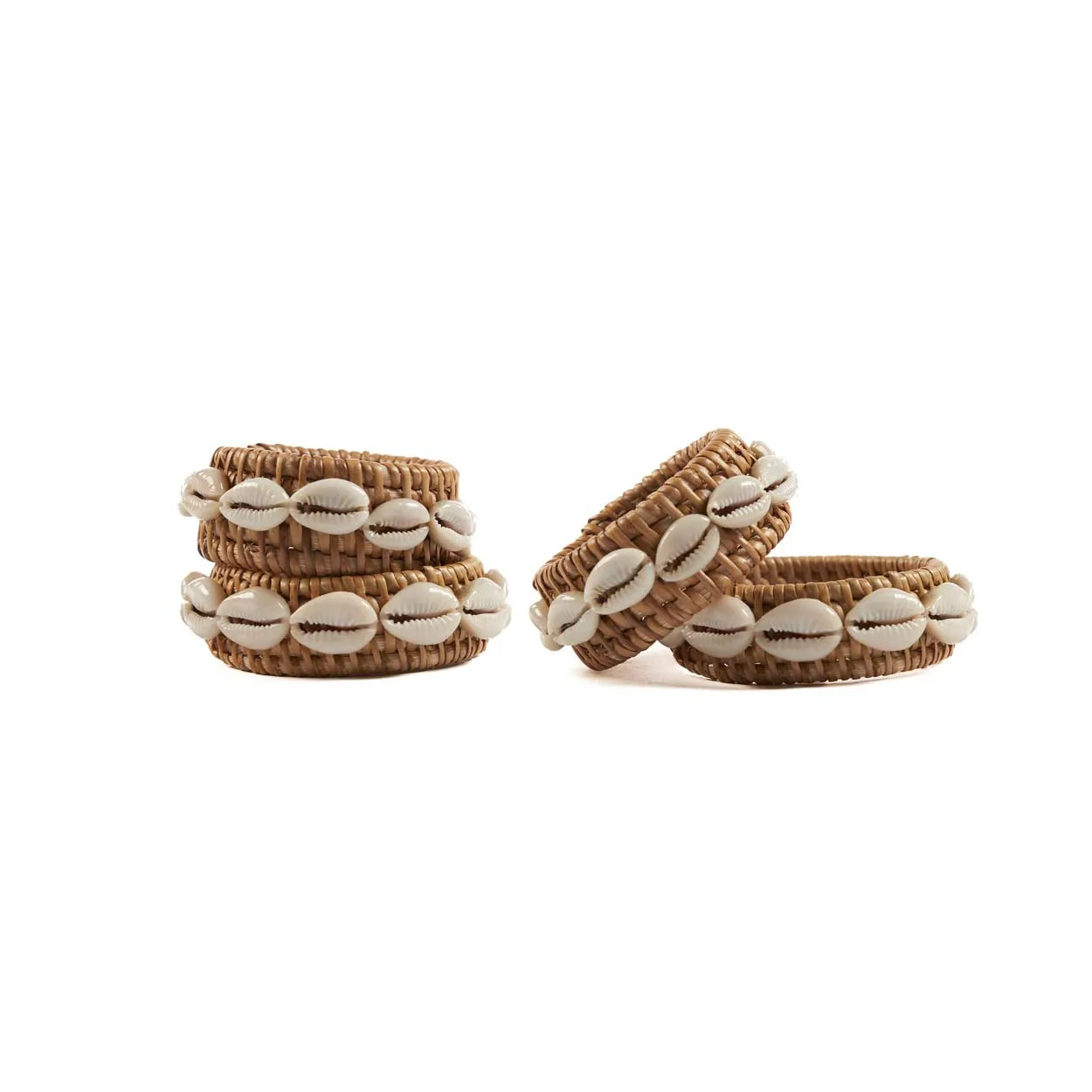 De Rotan Schelp Servetring - Natuurlijk Wit - Set van 4