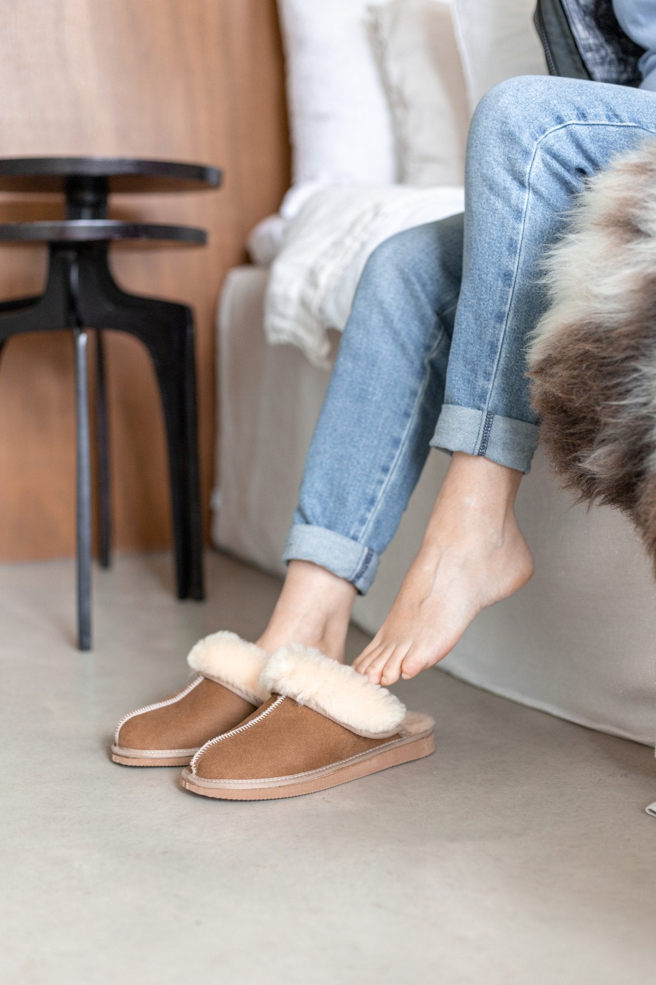Lamsvacht Dames Slippers - Camel - Maat 41