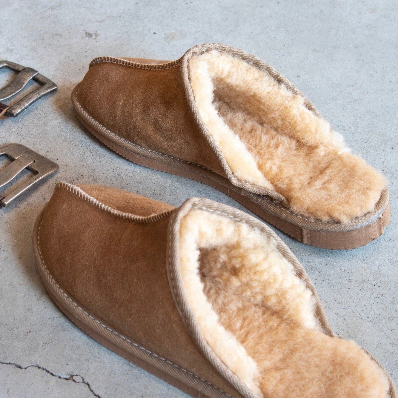 Lamsvacht Heren Slippers - Camel- Maat 39