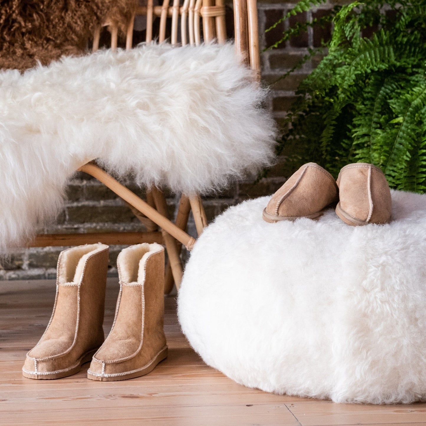 Lamsvacht Hoge Pantoffels - Camel - Maat 39