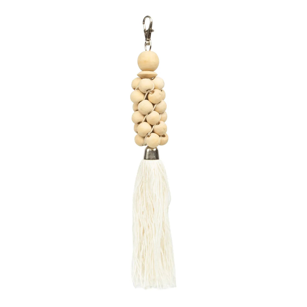 The wooden beads key ring - Natural White 3 pieces