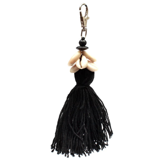 The Cowrie Tassel Keychain - Black 3 pieces