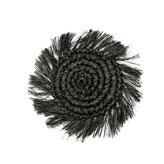 Dessous de verre en raphia à franges - Noir, lot de 4 pièces