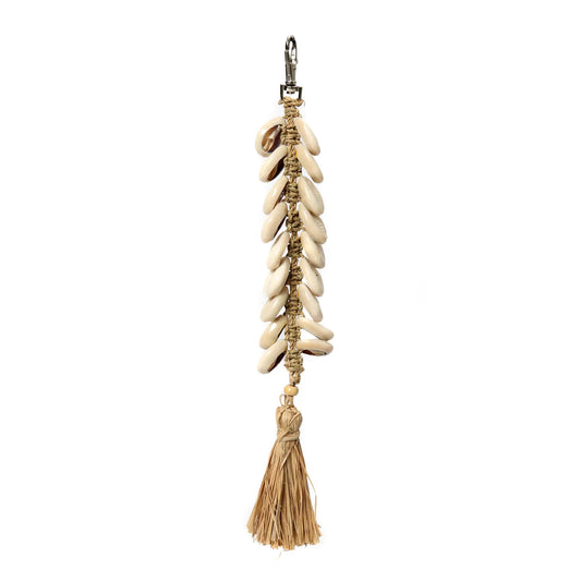 De Raffia Fishbone Sleutelhanger - Natuurlijk Wit