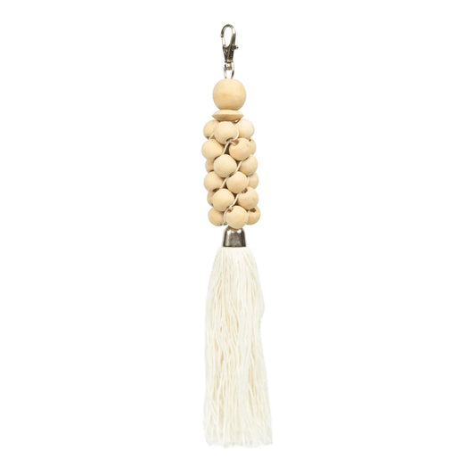 The wooden beads key ring - Natural White 3 pieces