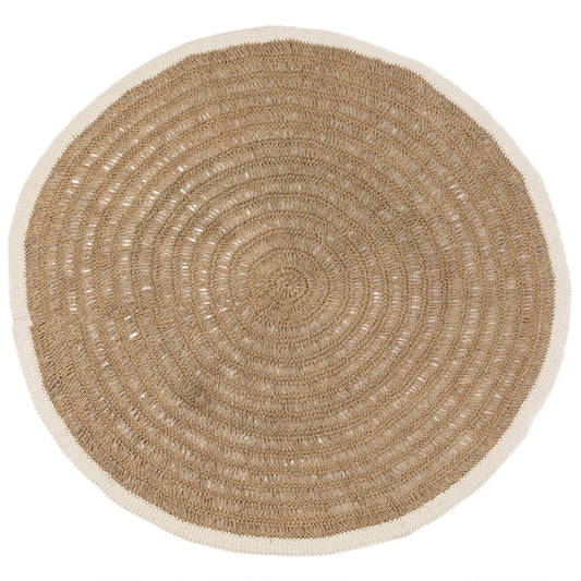 Tapis rond en jonc de mer et coton - Blanc naturel - 200