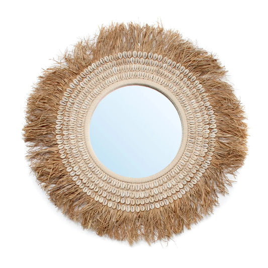 De Raffia Cowrie Spiegel - Natuurlijk Wit