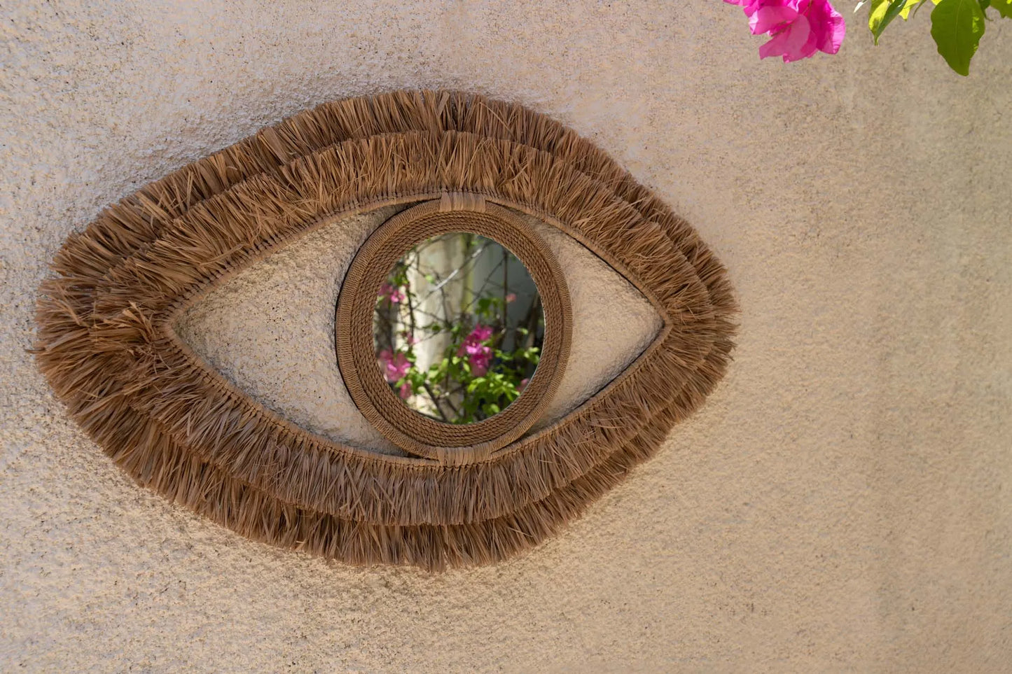 De Raffia Eye Mirror - Natuurlijk - M