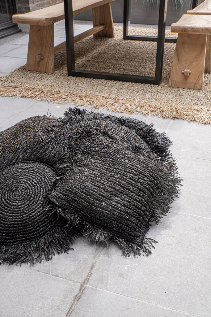 De Raffia Kussenhoes Rond - Zwart - 60x60