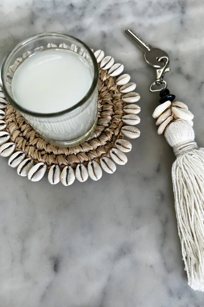The Cowrie Tassel Keychain - White 3 pieces
