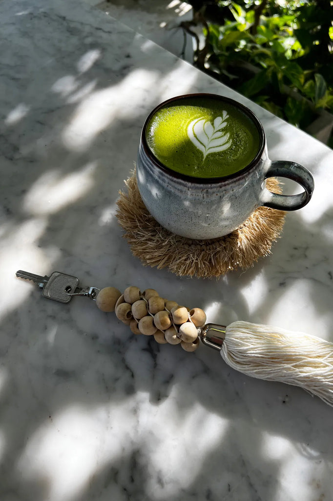 The wooden beads key ring - Natural White 3 pieces