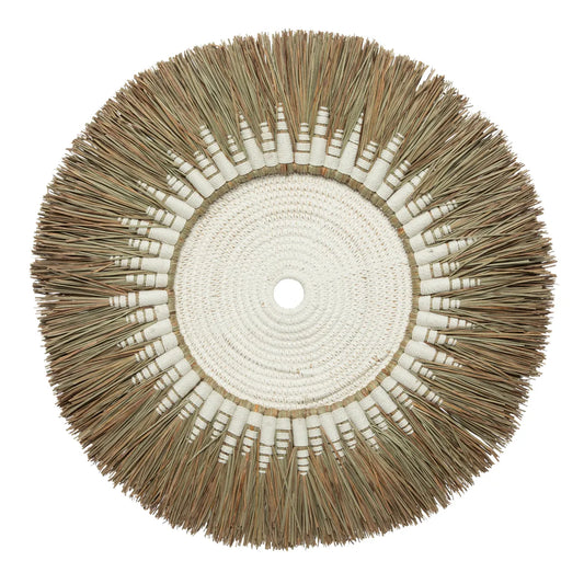 Décoration murale en raphia et macramé - Blanc naturel