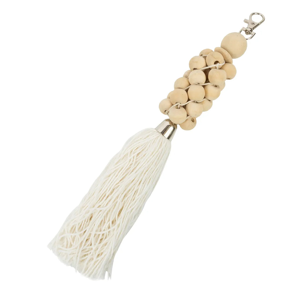 The wooden beads key ring - Natural White 3 pieces