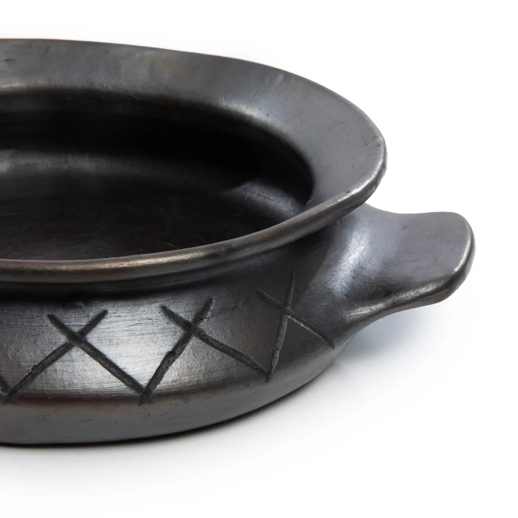The Burnt Oval Pot with Pattern and Side Handles - Black