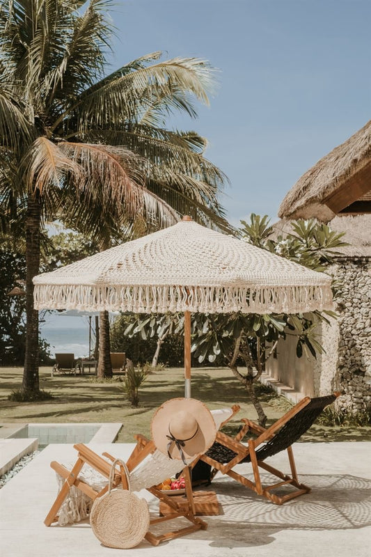 Hand-knotted parasol with fringes cream 250cm 
