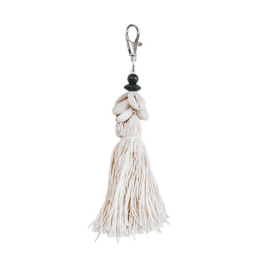 The Cowrie Tassel Keychain - White 3 pieces