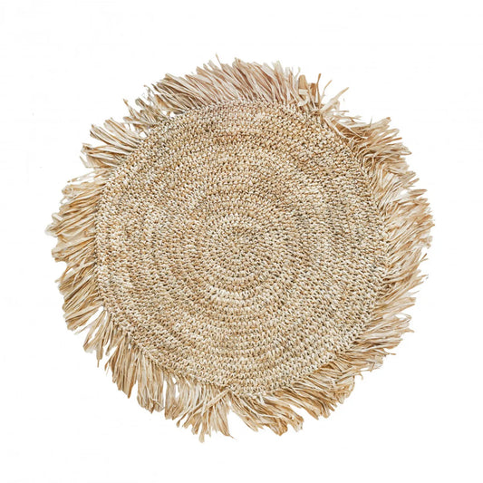 Set de table rond en raphia à franges - Naturel