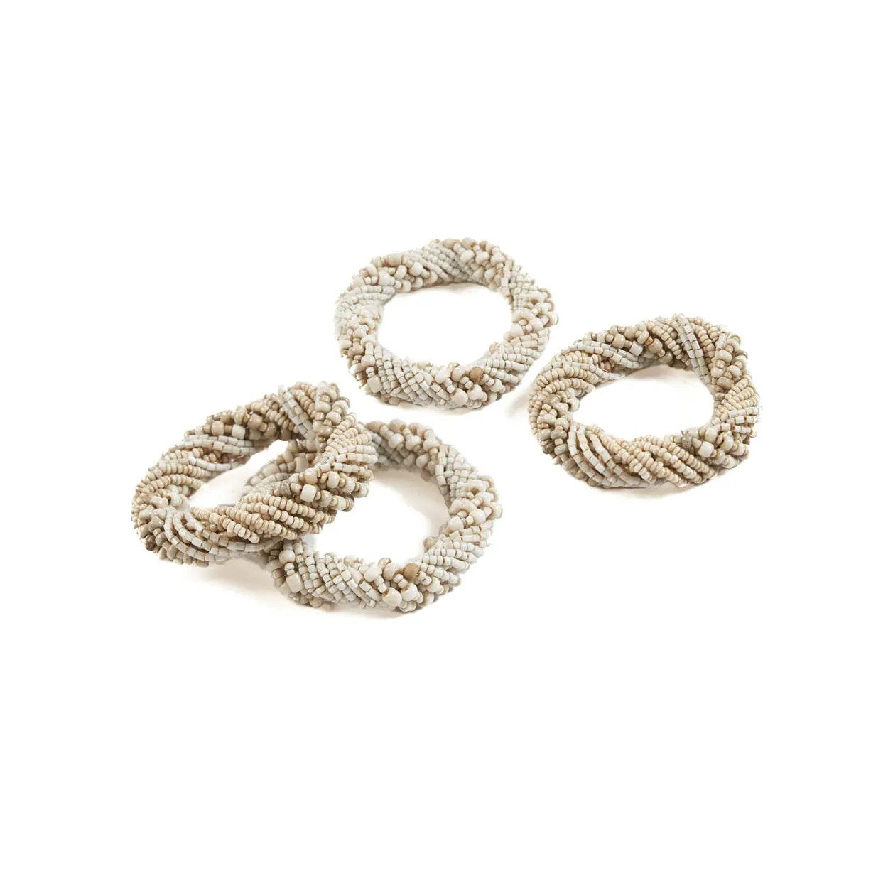 Rond de serviette perlé - Blanc - Lot de 4