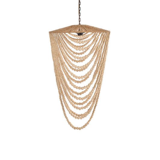 De kroonluchter met houten kralen - naturel - L