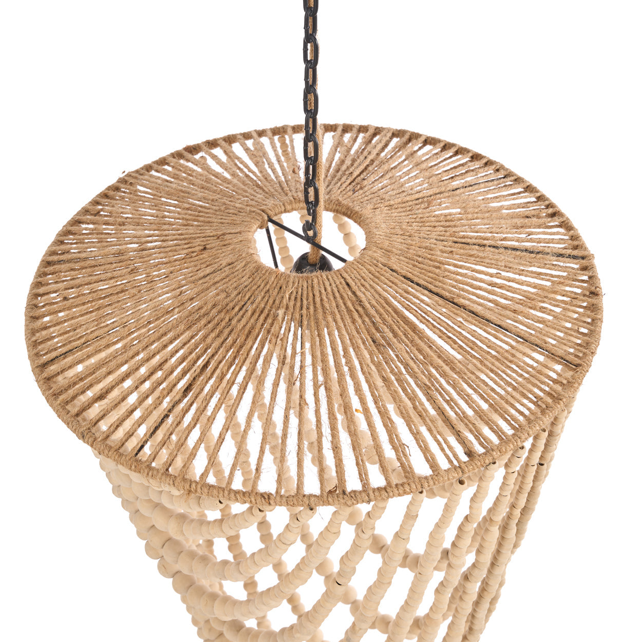De kroonluchter met houten kralen - naturel - L