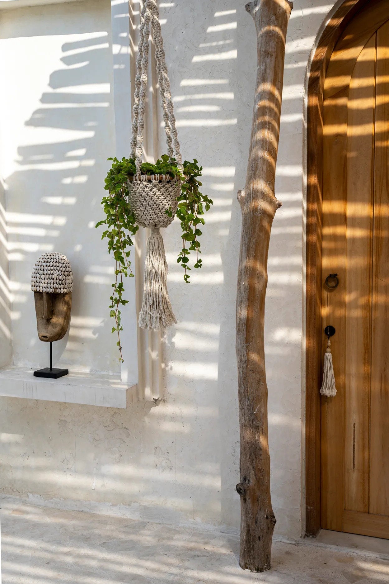De Verdraaide Macramé Plantenhanger - Natuurlijk Wit - L