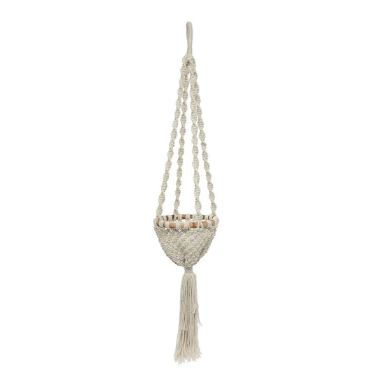 Suspension pour plantes en macramé torsadé - Blanc naturel - M