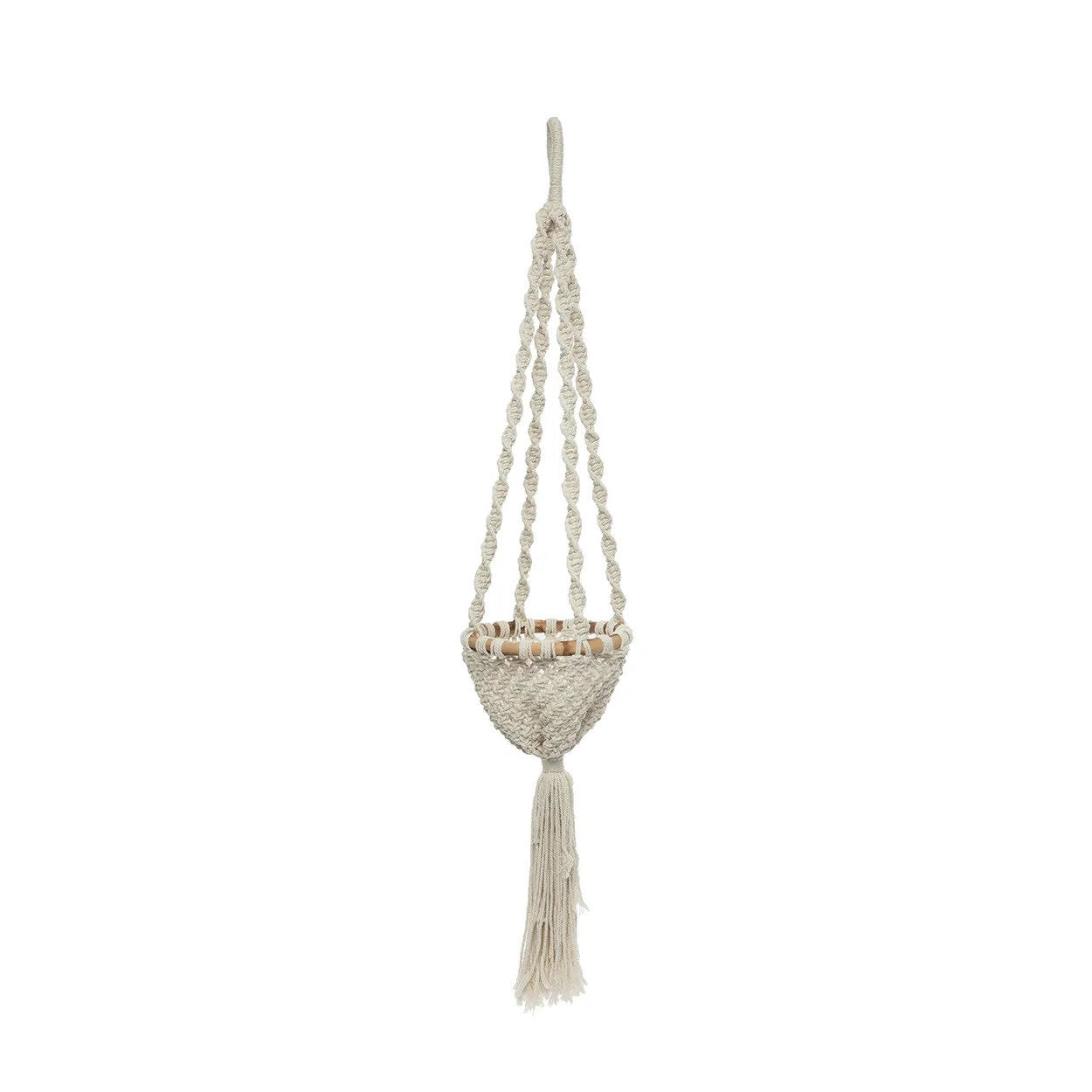 De Verdraaide Macramé Plantenhanger - Natuurlijk Wit - S