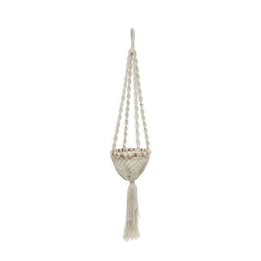 Suspension pour plantes en macramé torsadé - Blanc naturel - S