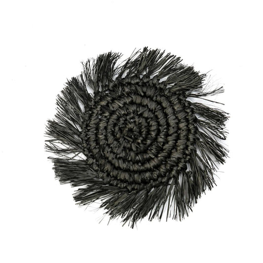 Dessous de verre en raphia à franges - Noir, lot de 4 pièces