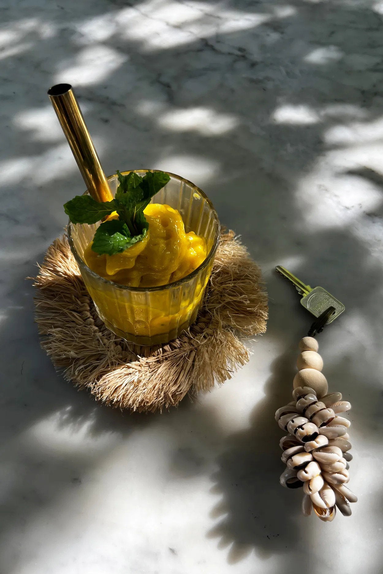 De Fringe Raffia Onderzetter - Natuurlijk
