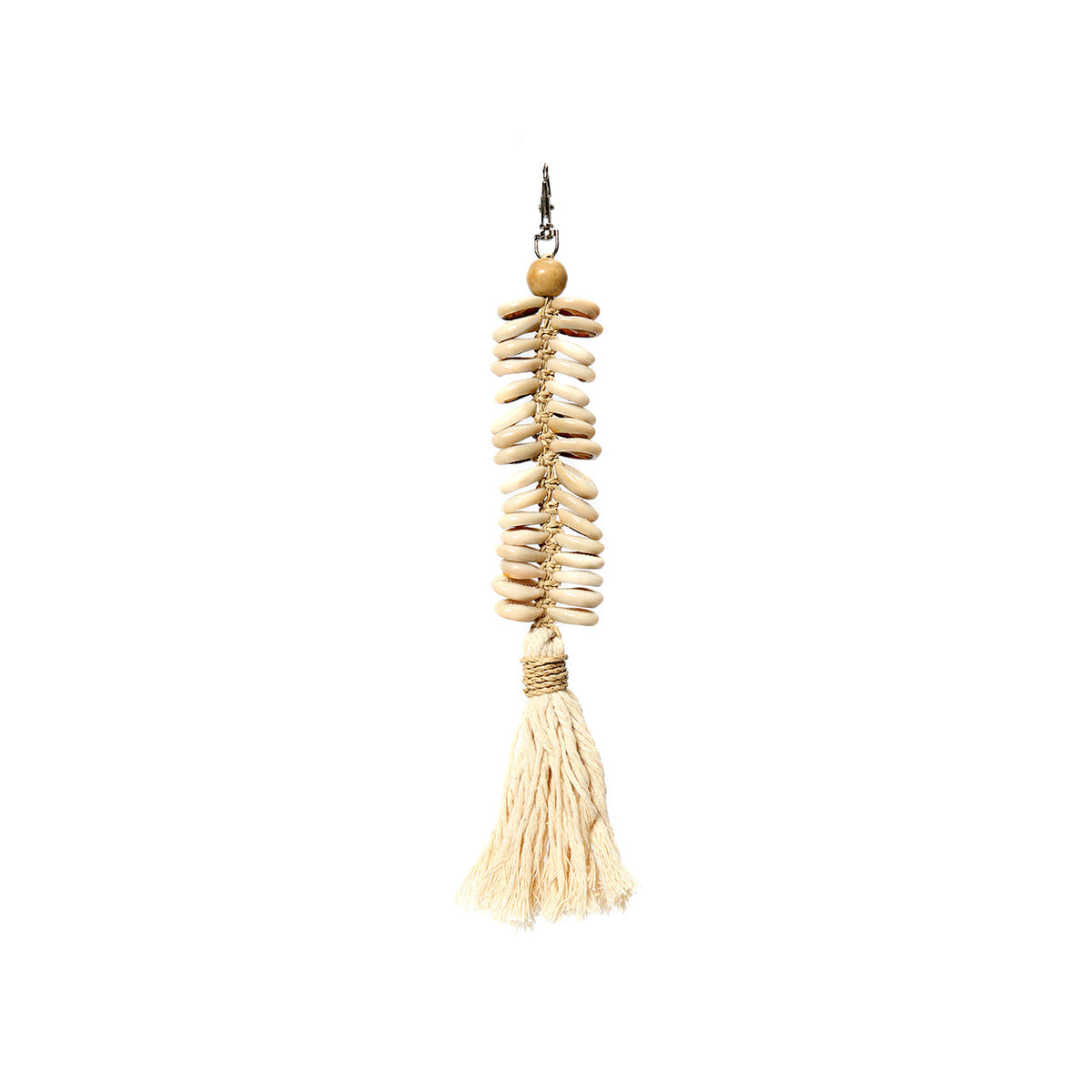 De macramé-visgraat-sleutelhanger - crème
