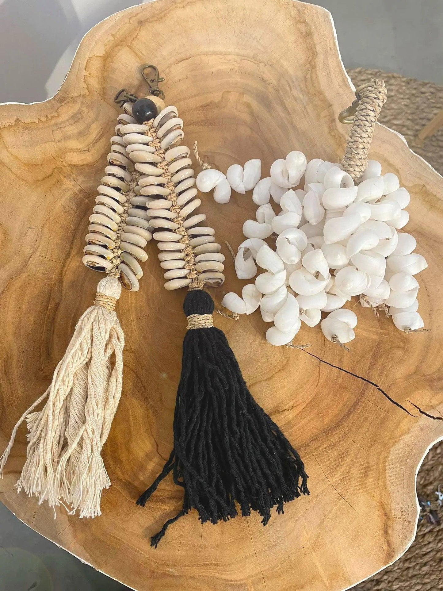 De macramé-visgraat-sleutelhanger - crème