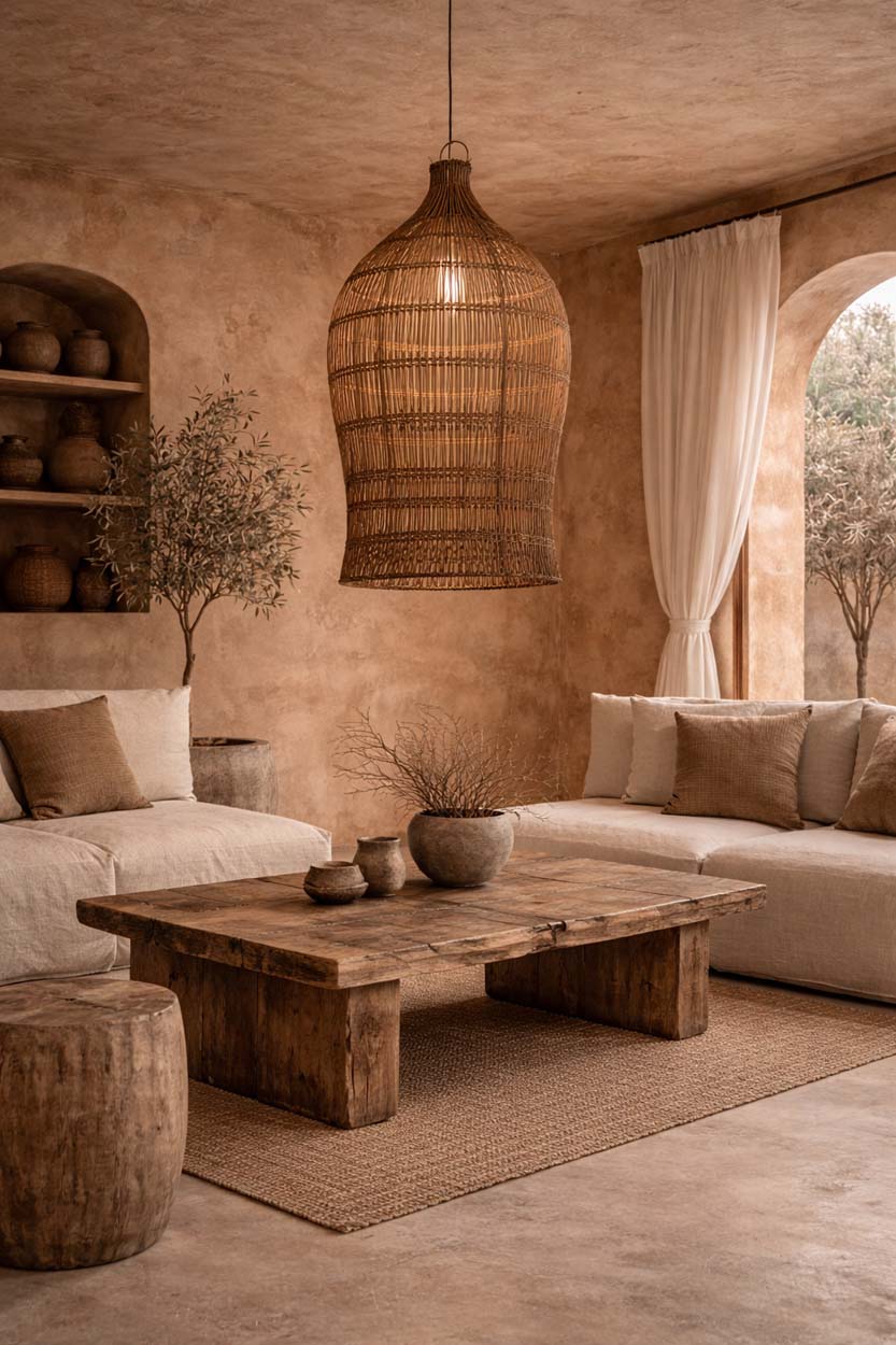 Geweven bel-hanglamp - donker walnoot - XL