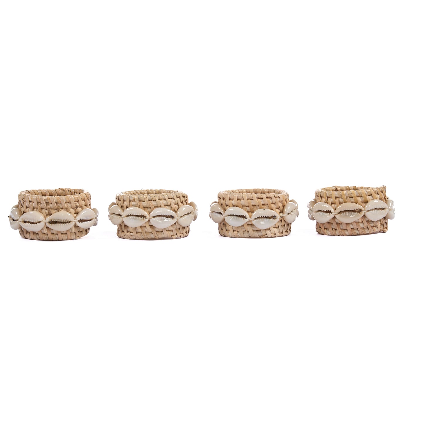 De Rotan Schelp Servetring - Natuurlijk Wit - Set van 4