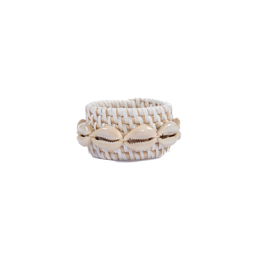 Rond de serviette en rotin coquillage - Blanc - Lot de 4