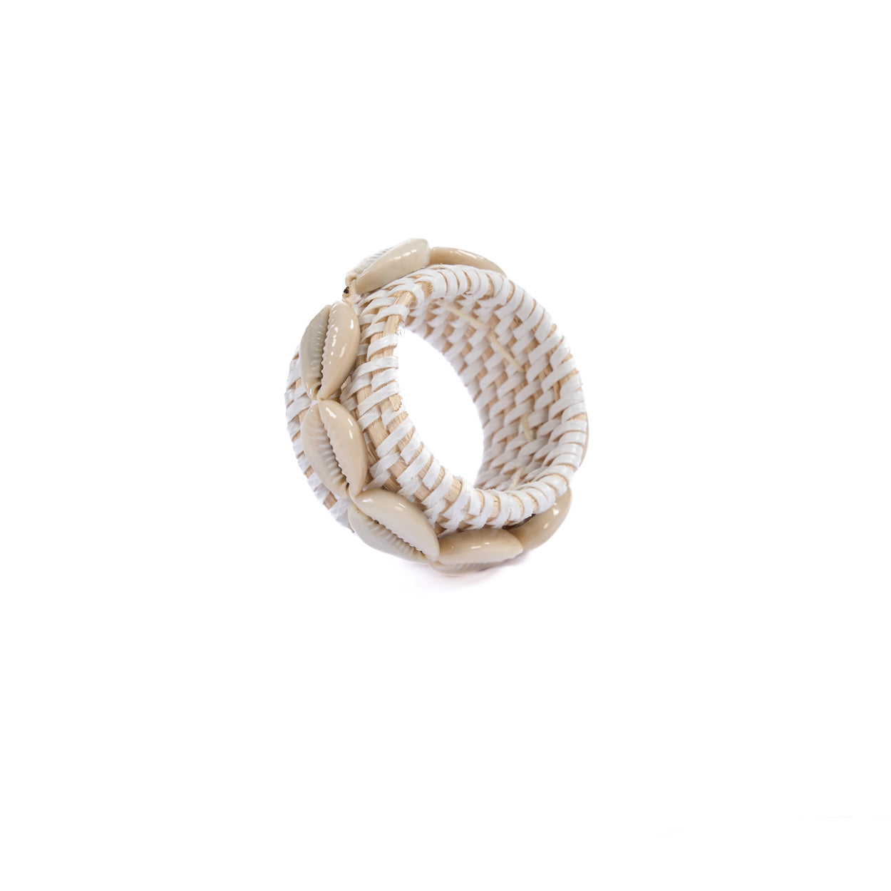 The Rattan Shell Napkin Ring - White - Set of 4