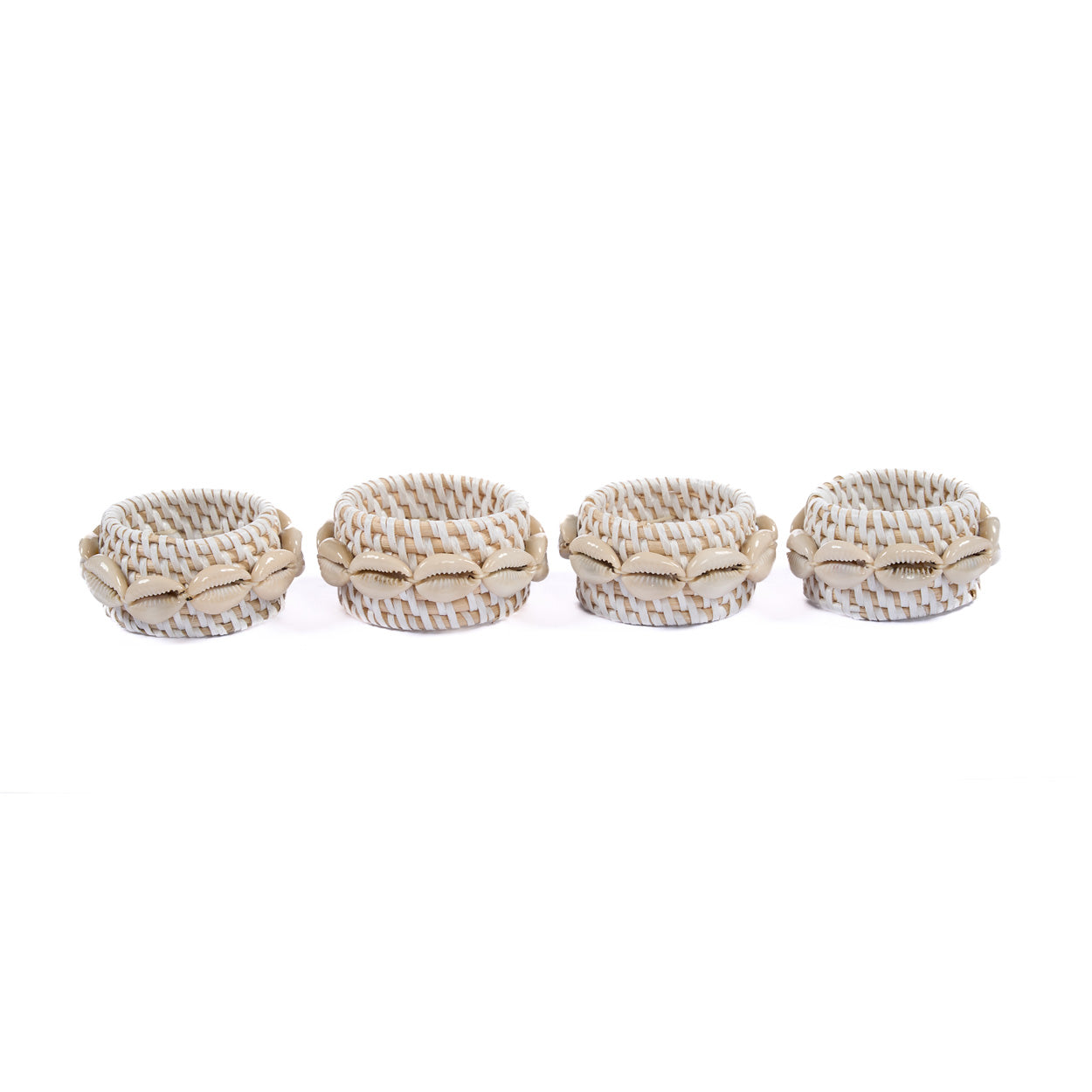 The Rattan Shell Napkin Ring - White - Set of 4