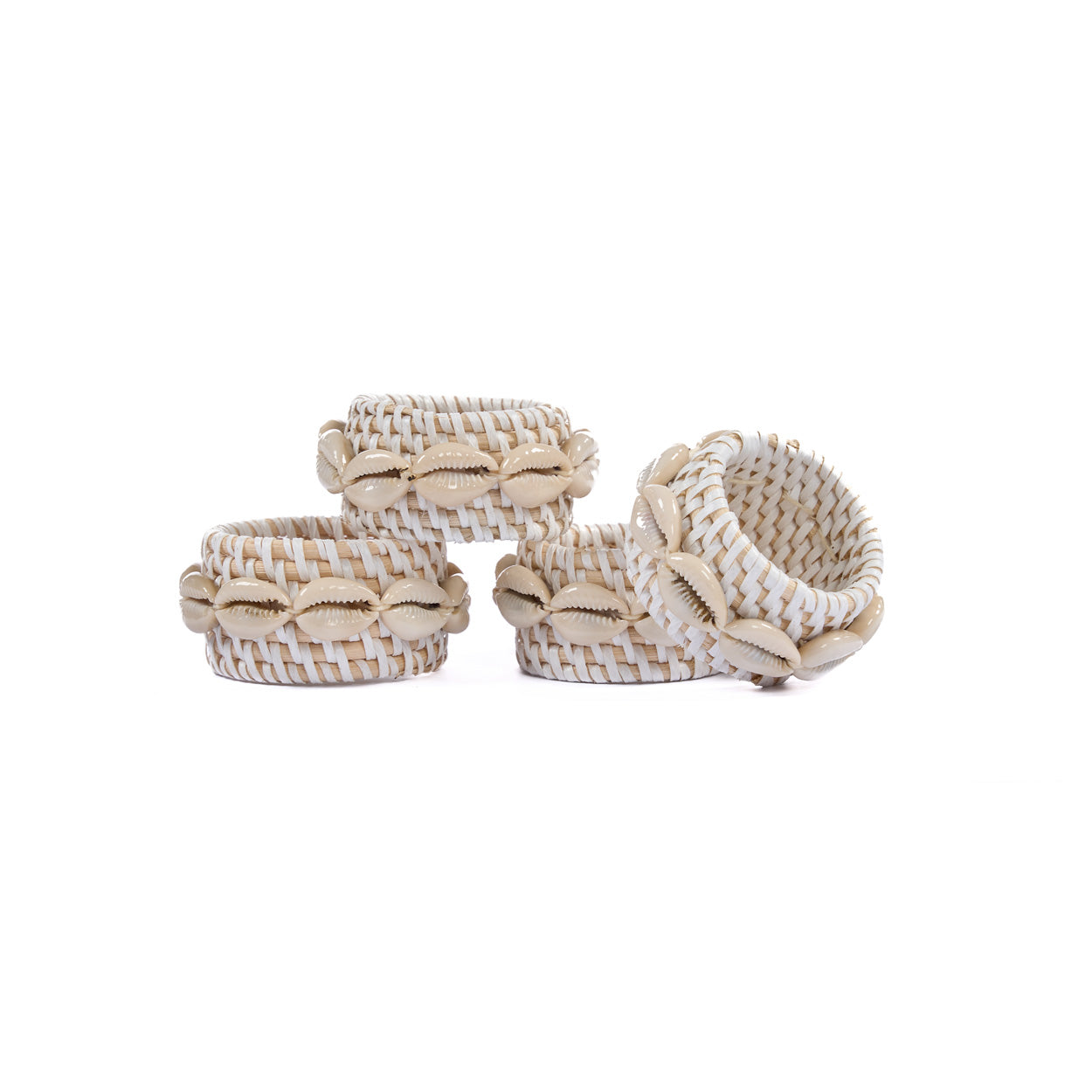 The Rattan Shell Napkin Ring - White - Set of 4