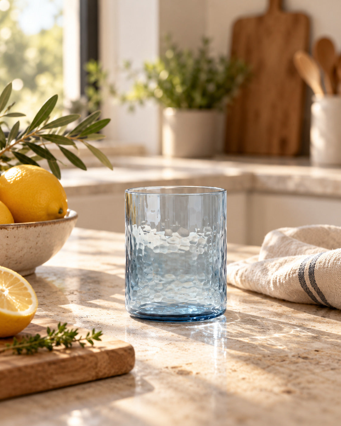 Azuur gehamerd hoog drinkglas - blauw