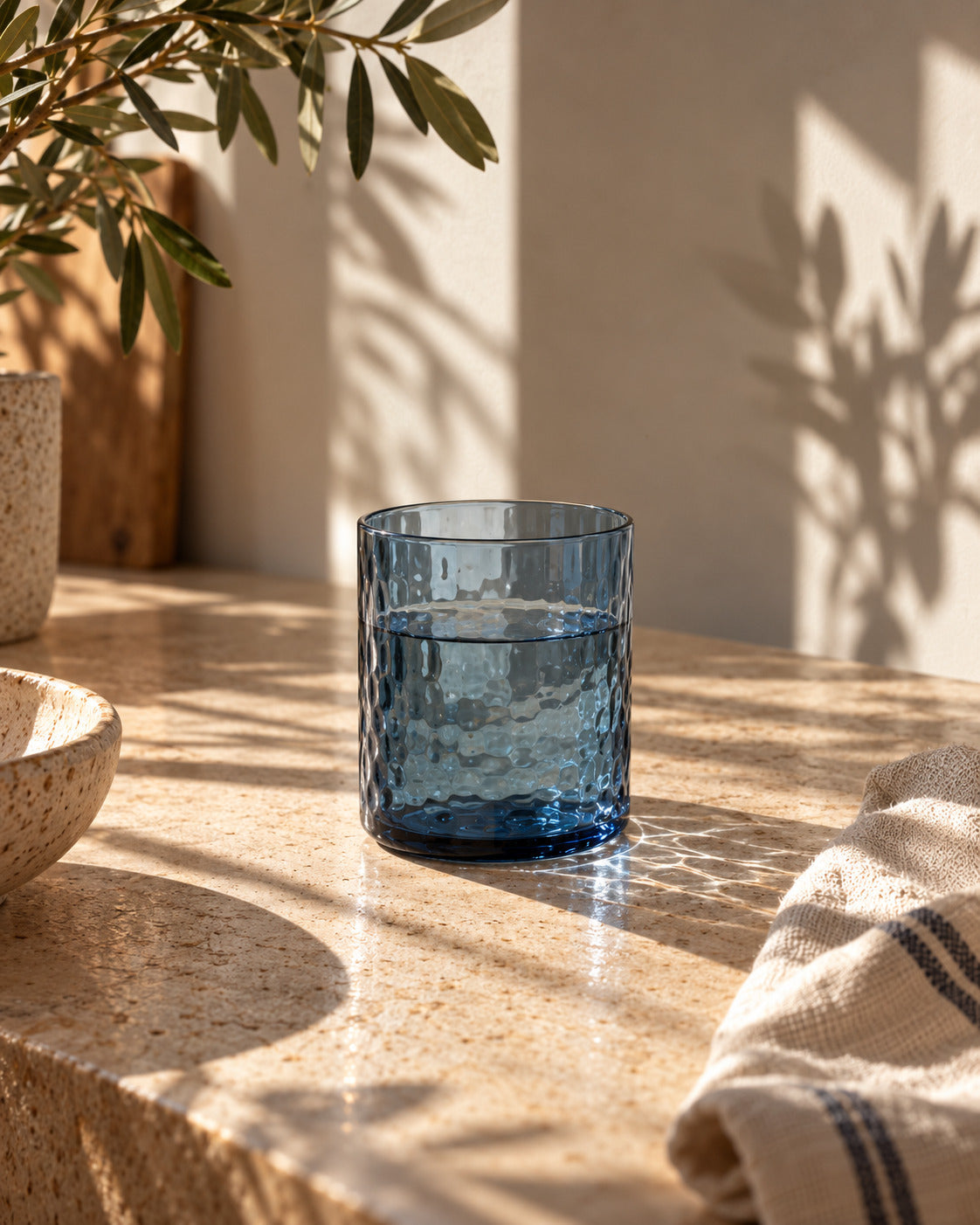 Azuur gehamerd hoog drinkglas - blauw