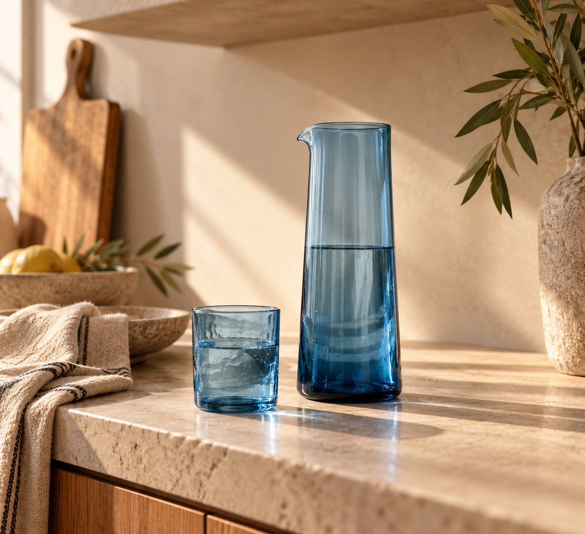 Azuur gehamerd hoog drinkglas - blauw