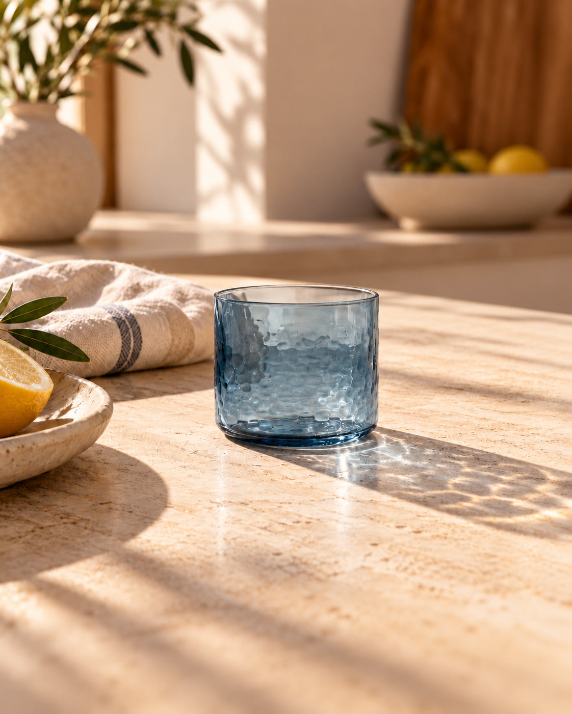 De Azure gehamerde lage tumbler - blauw