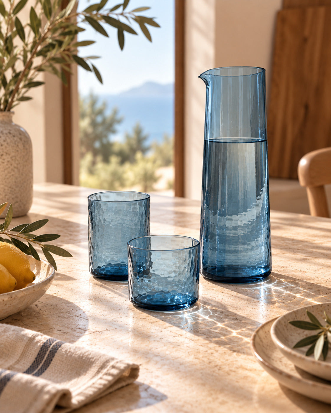 De Azure gehamerde lage tumbler - blauw