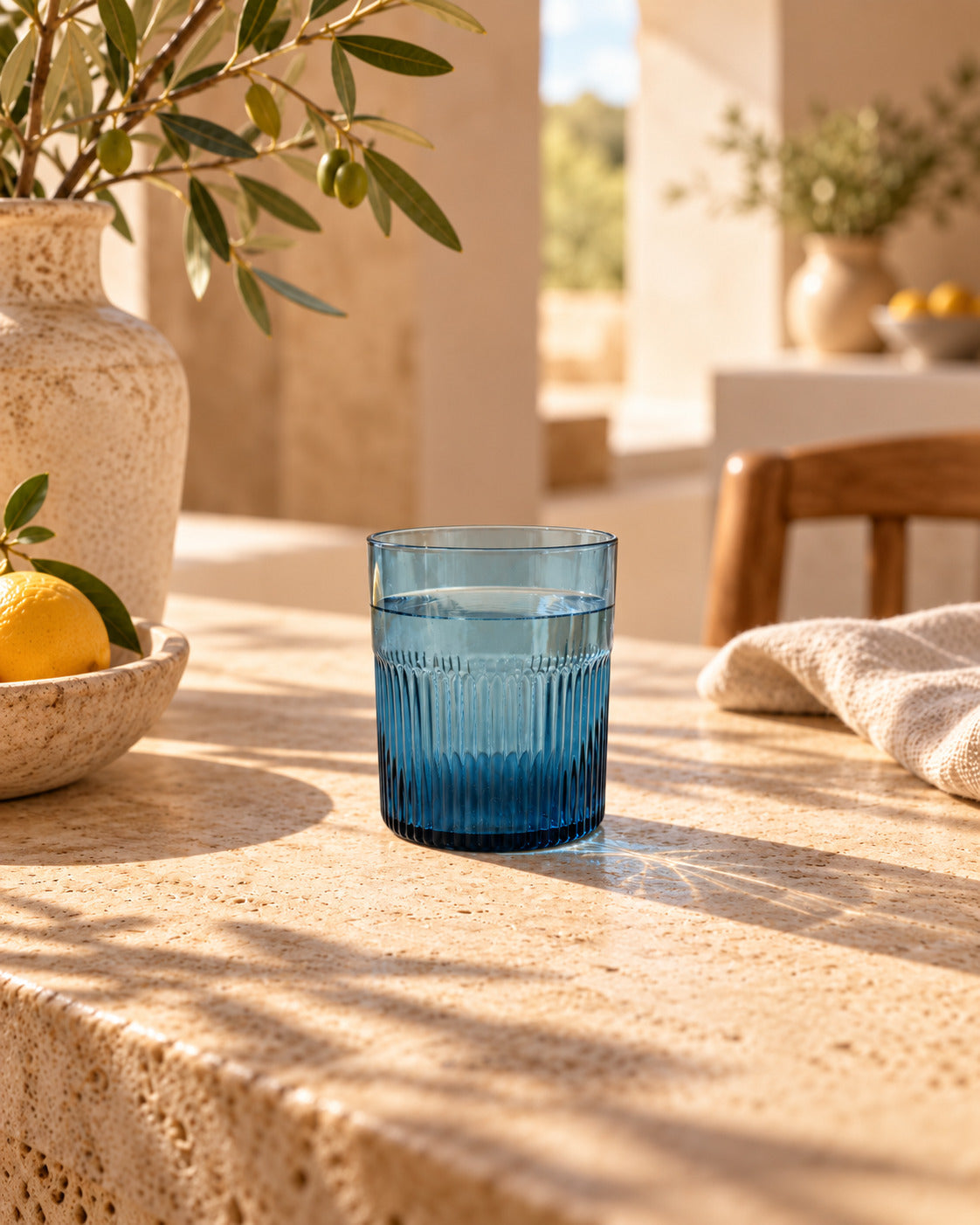 Azuurblauwe geribbelde lage tumbler - blauw