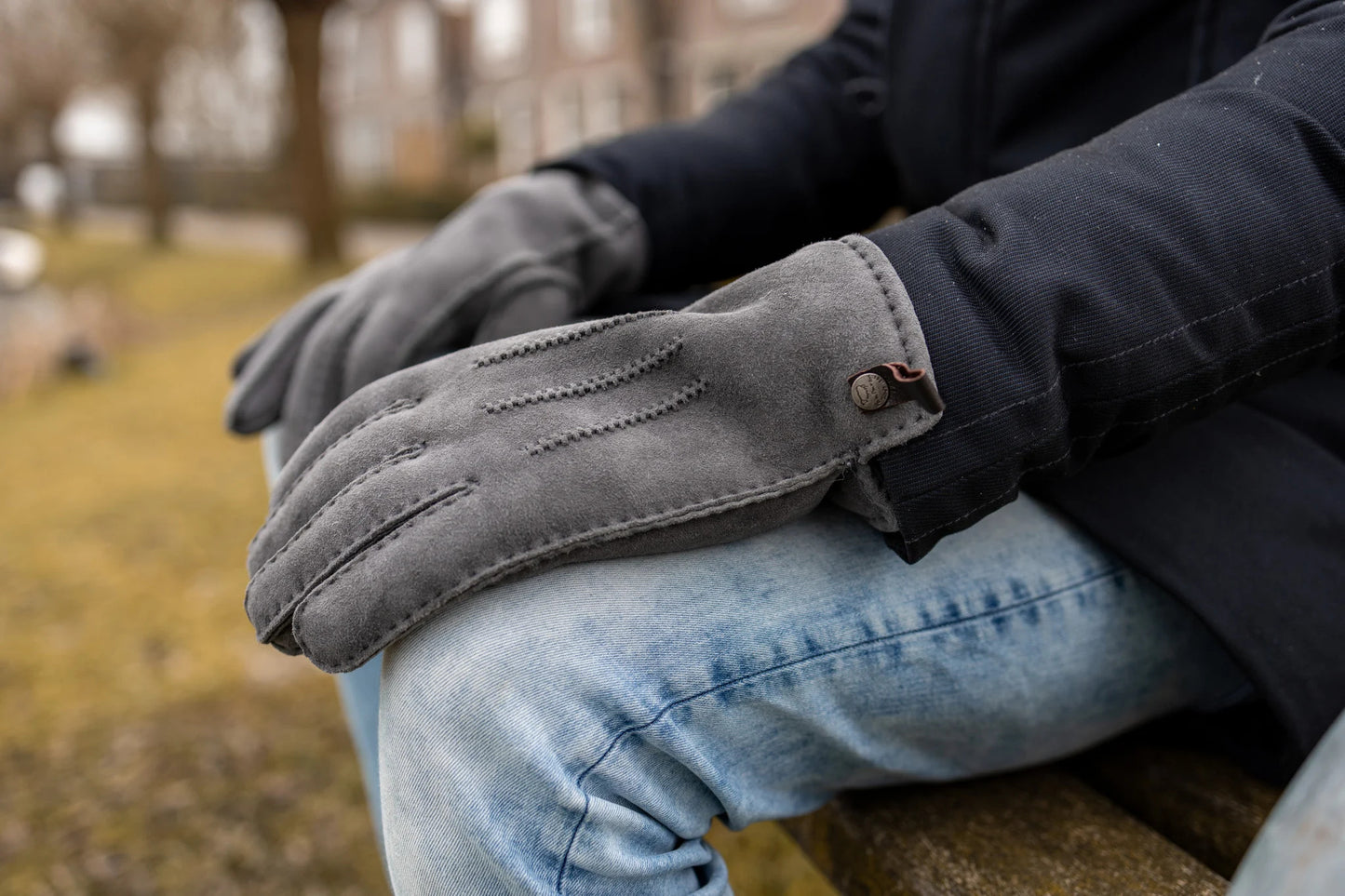 Lamsleren herenhandschoen - Grijs - Maat XXL