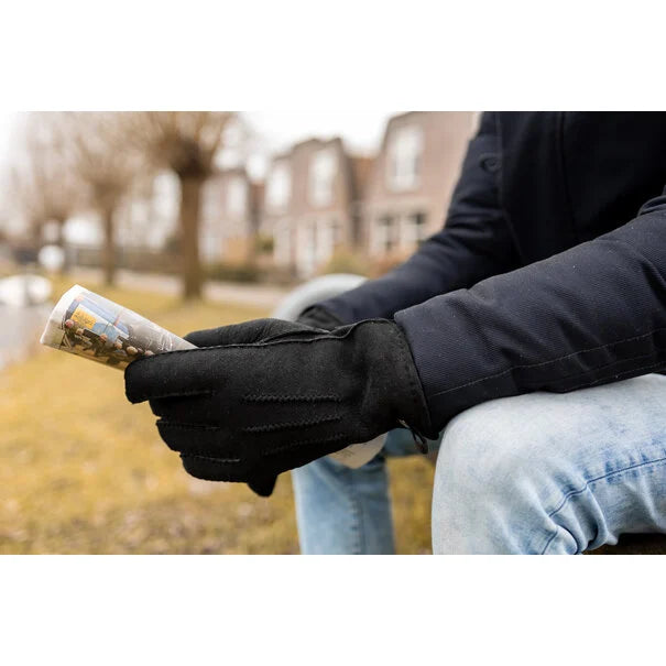 Lamsleren herenhandschoen - Zwart - Maat XXL